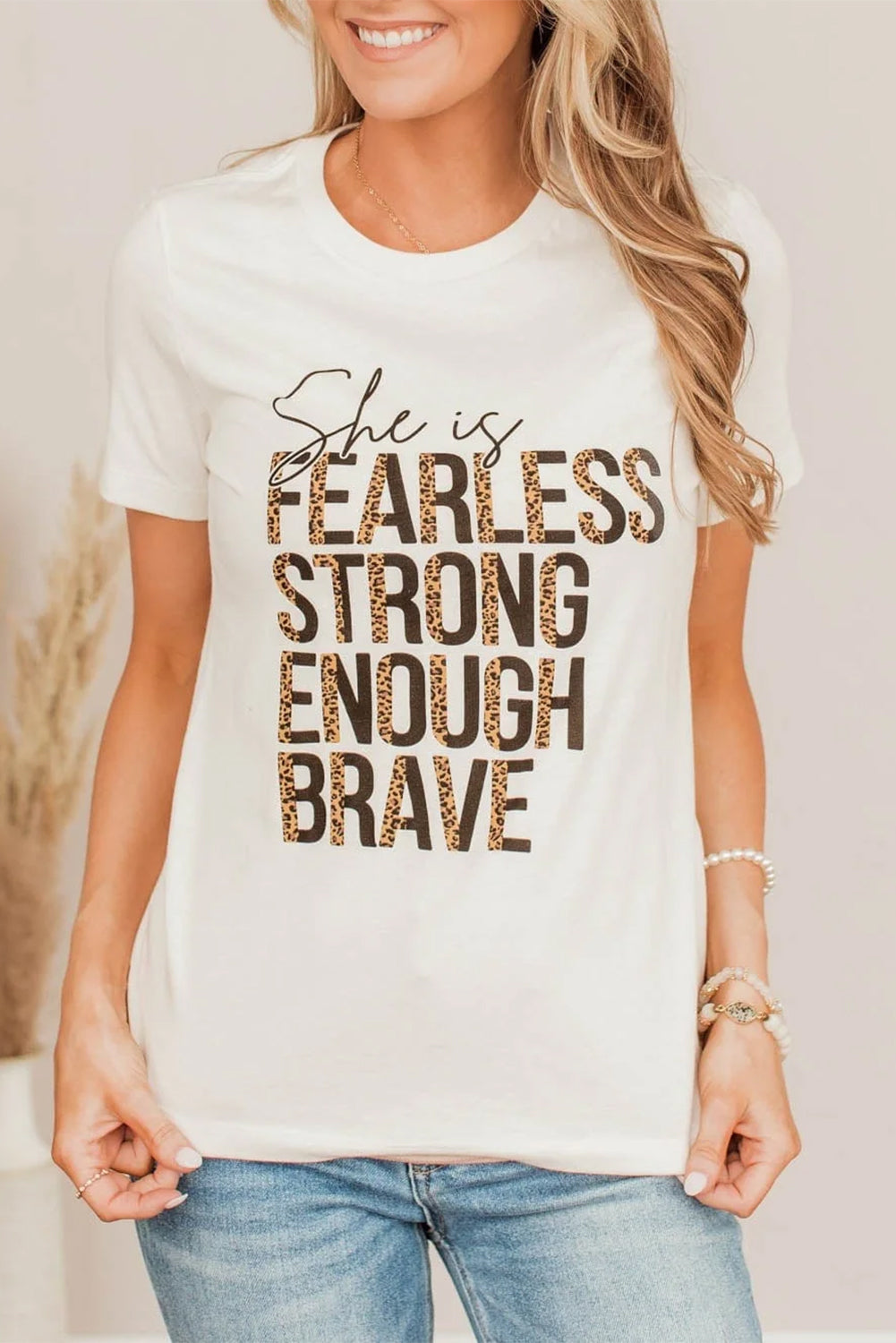 White She is FEARLESS STRONG ENOUGH BRAVE Graphic Tee - LA Grand