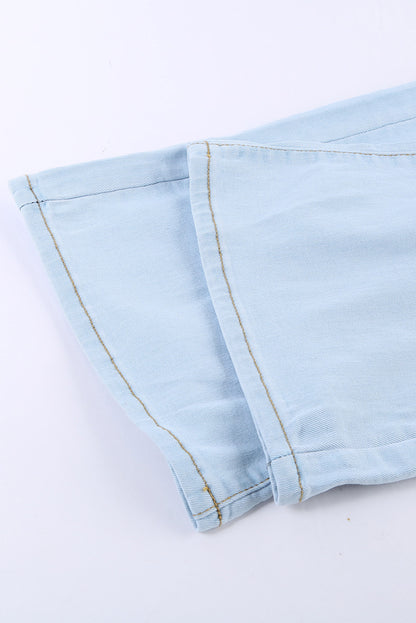 Sky Blue Washed Ripped Knee Wide Legs Jeans - LA Grand