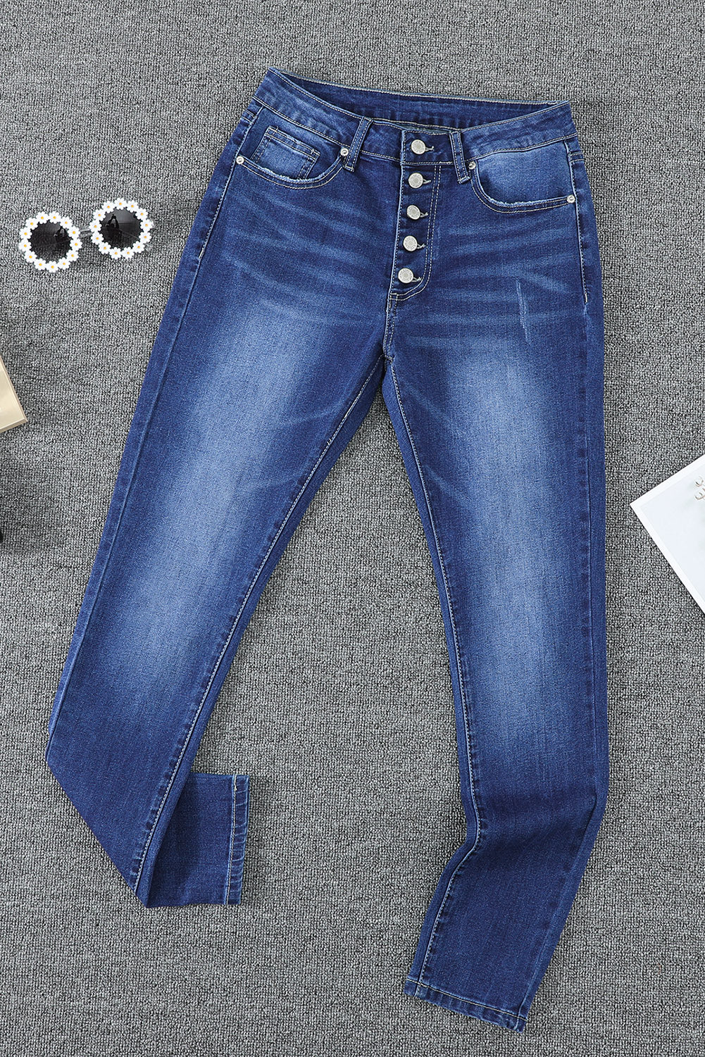 Blue High Rise Skinny Button Fly Jeans - LA Grand