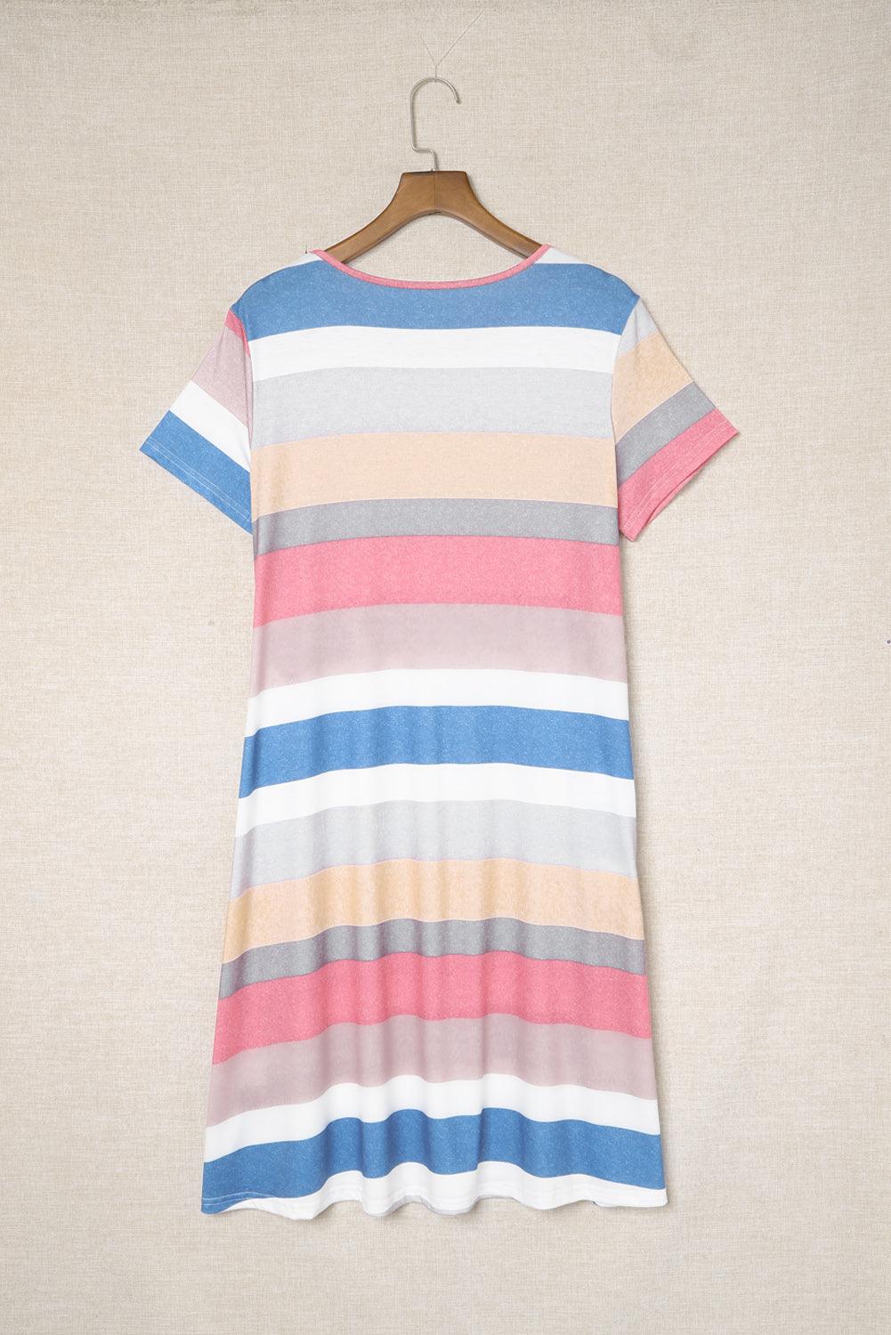 Multicolor Striped Pocket T Shirt Dress - LA Grand