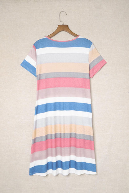 Multicolor Striped Pocket T Shirt Dress - LA Grand