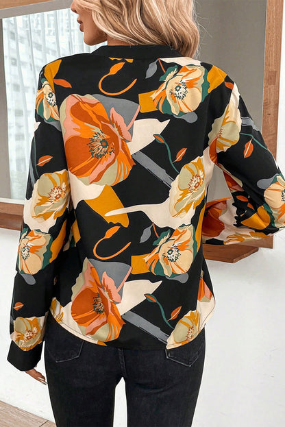 Multicolour Floral Print Split V Neck Blouse - LA Grand