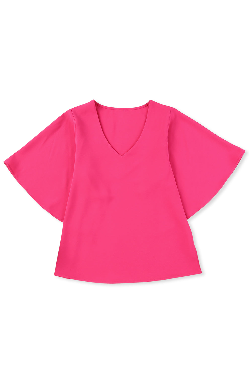 Rose Plain Flounce Bell Sleeve V Neck Blouse - LA Grand