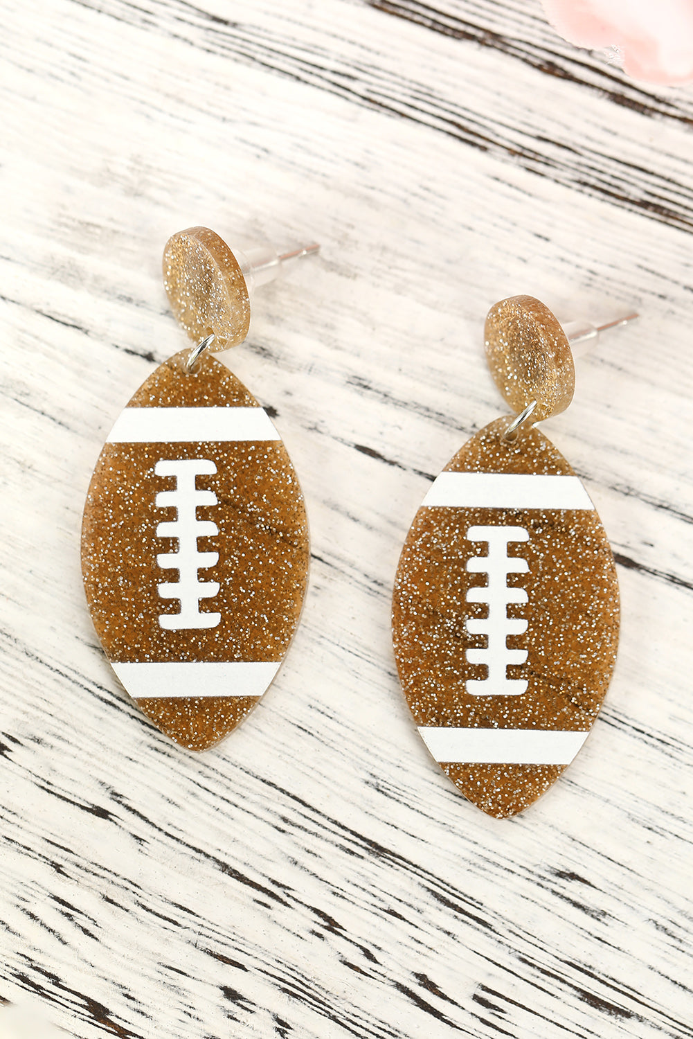 Brown Glittering Rugby Pendant Earrings - LA Grand