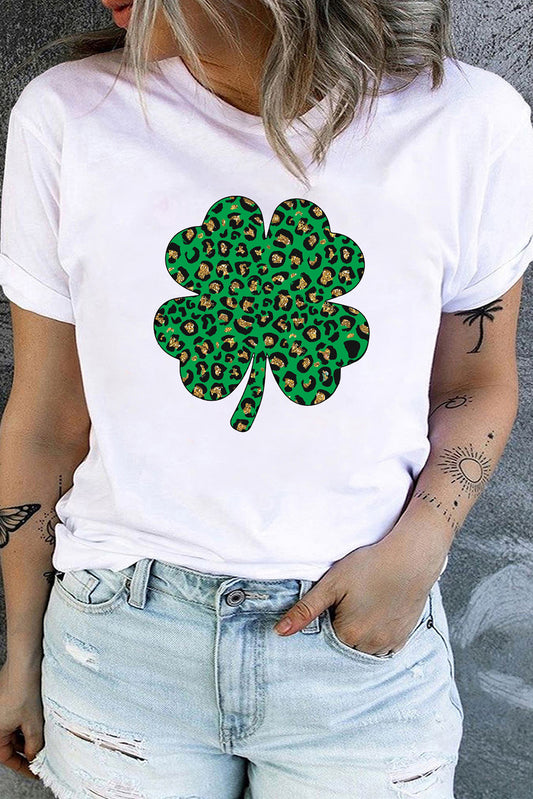 White Glitter Leopard Spots Clover Graphic Plus T-shirt - LA Grand