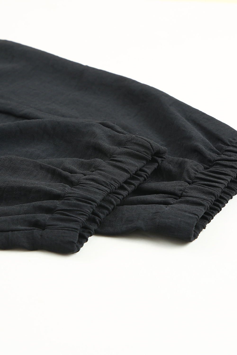 Black Solid Color Drawstring Smocked Waist Joggers - LA Grand