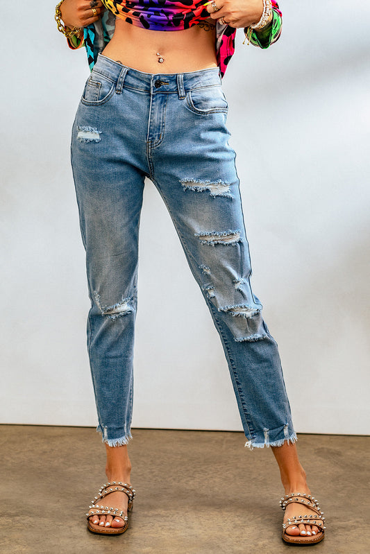 Light Blue Distressed Denim Pants - LA Grand