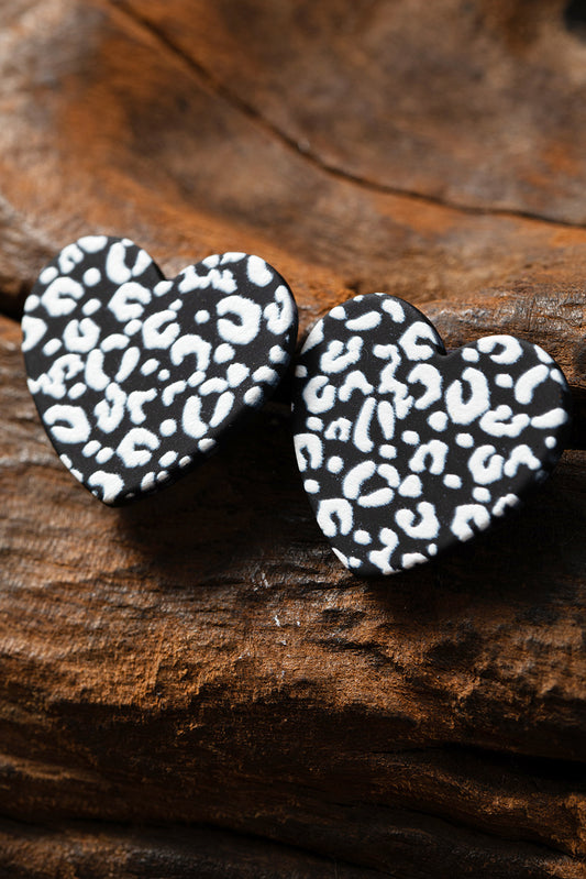 Black Leopard Heart Valentines Day Earrings - LA Grand