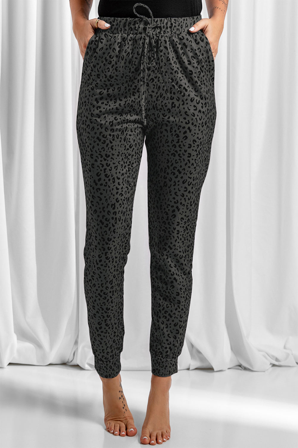 Black Breezy Leopard Joggers - LA Grand