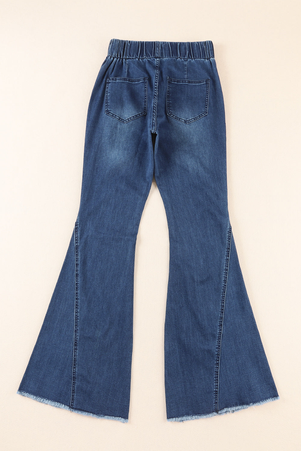 Blue Laser Burn Distressed Raw Hem Bell Bottom Jeans - LA Grand