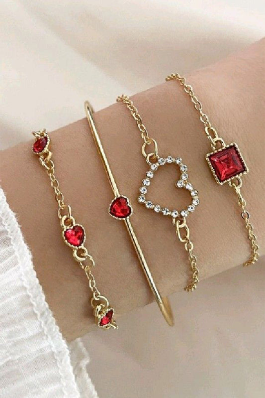 Gold 4pcs Valentine Diamond Heart Bracelet Set - LA Grand