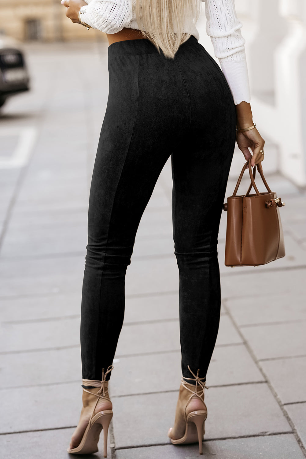 Black High Waist Faux Suede Skinny Leggings - LA Grand