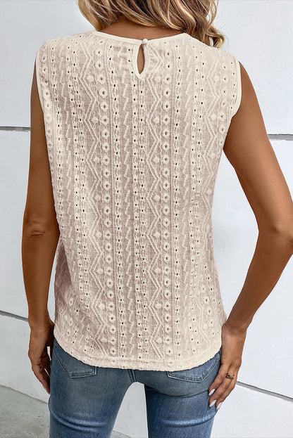 Apricot Guipure Lace Crochet Keyhole Back Tank Top - LA Grand