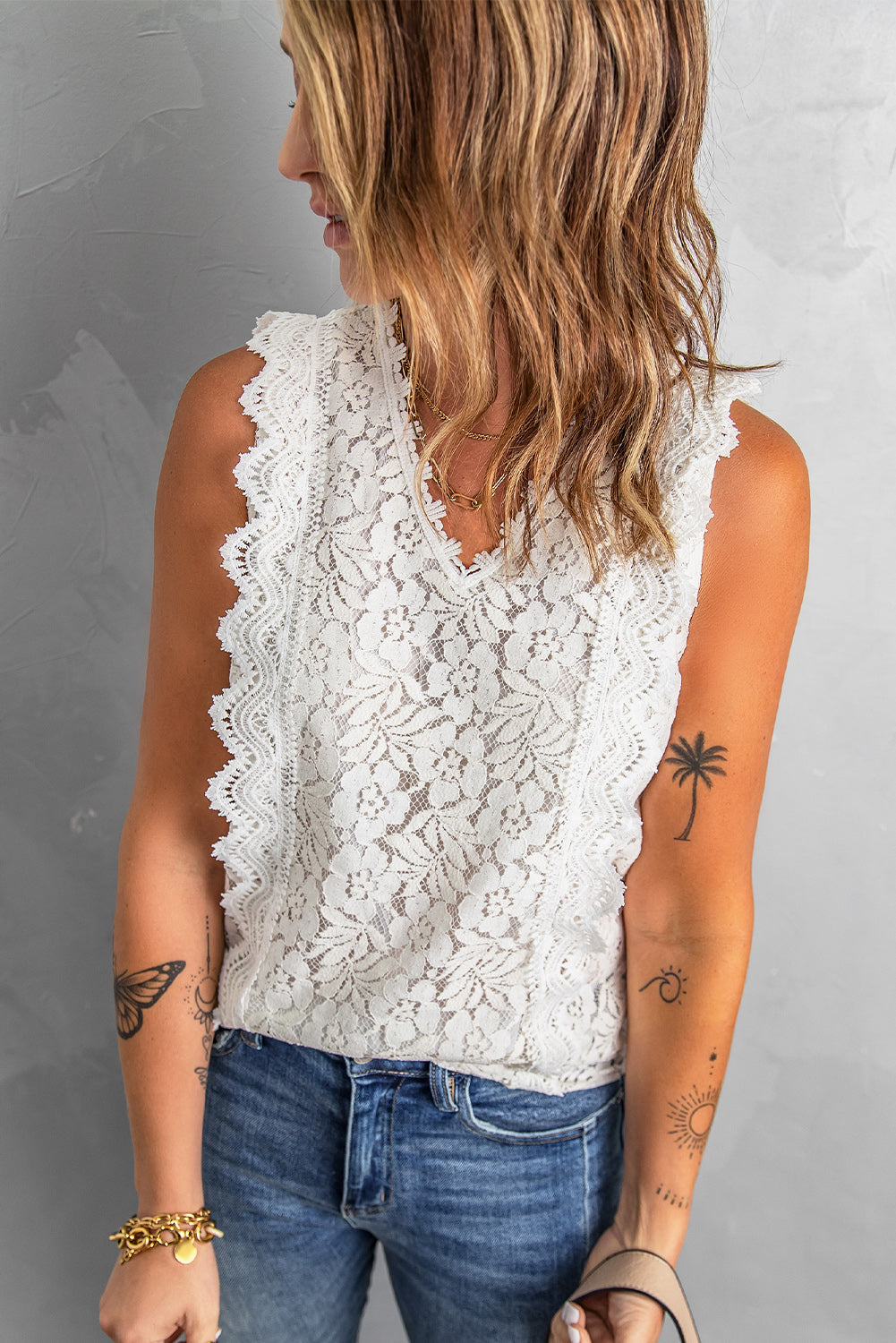 Pink Lace V Neck Tank Top - LA Grand