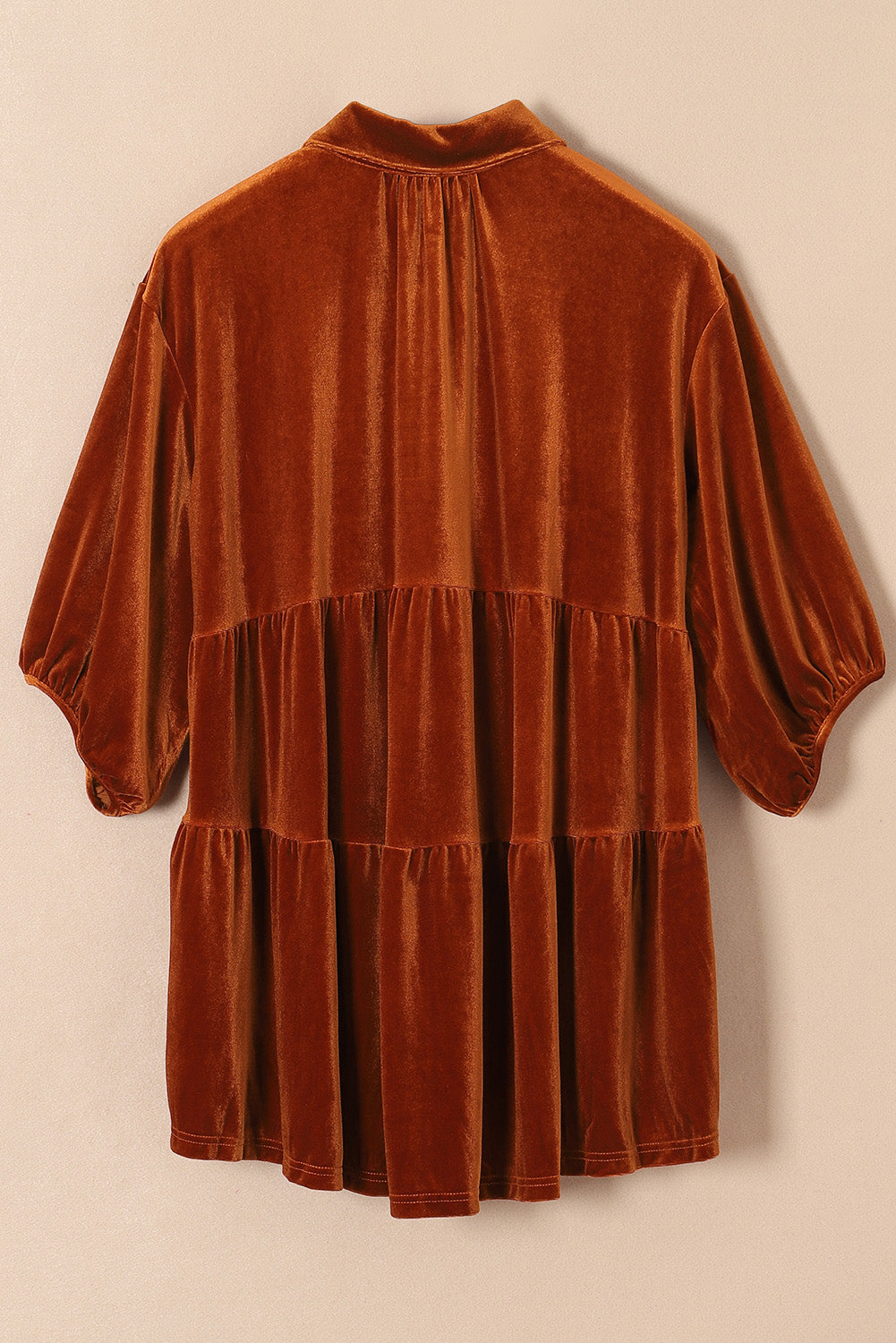 Chestnut 3/4 Sleeve Tunic Babydoll Velvet Shirt - LA Grand