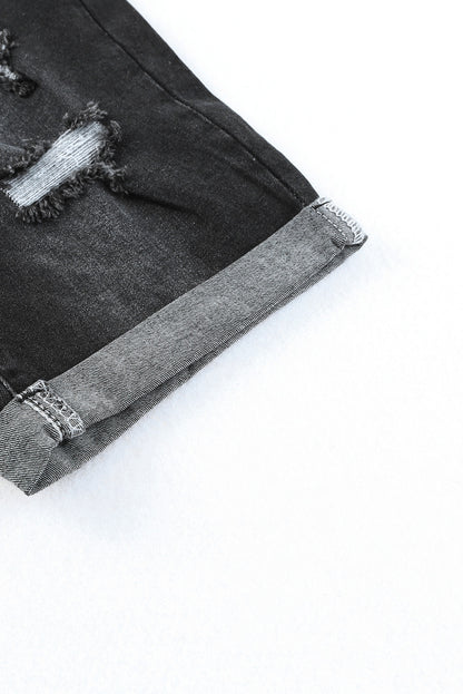 Blue Roll-up Distressed Bermuda Denim Shorts - LA Grand