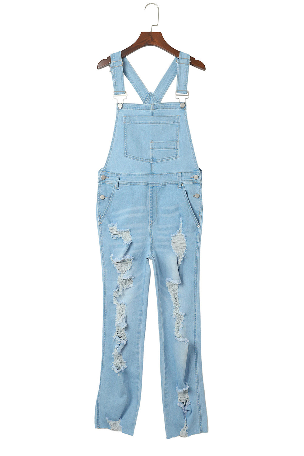 Sky Blue Constructed Bib Pocket Distressed Denim Overalls - LA Grand