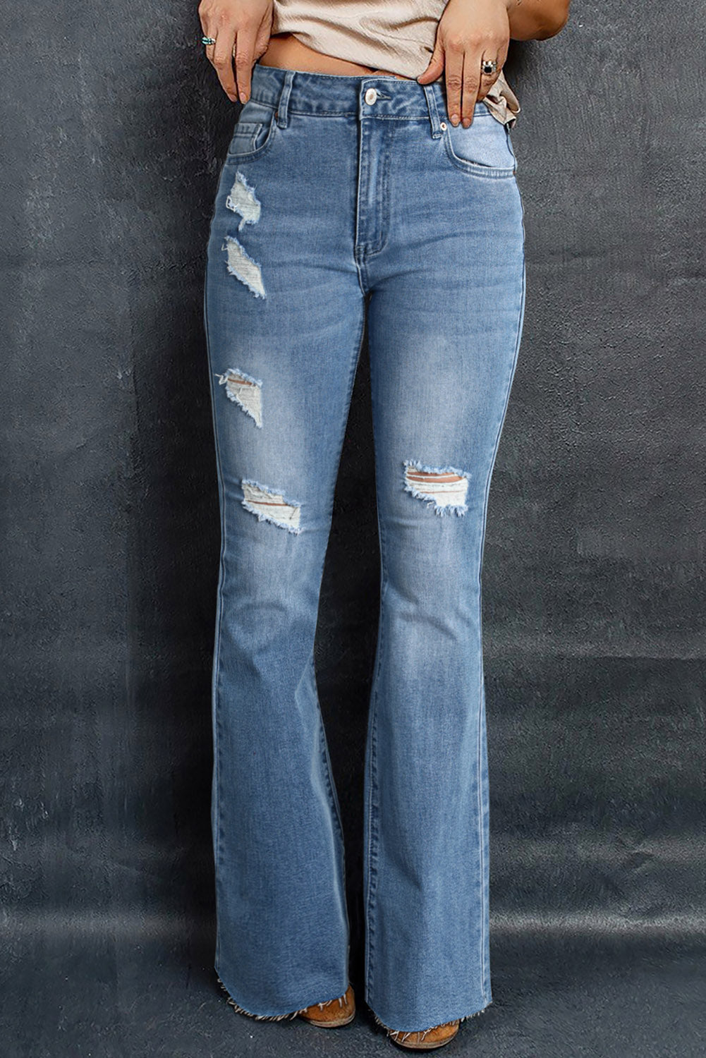 Dark Wash Mid Rise Flare Jeans - LA Grand