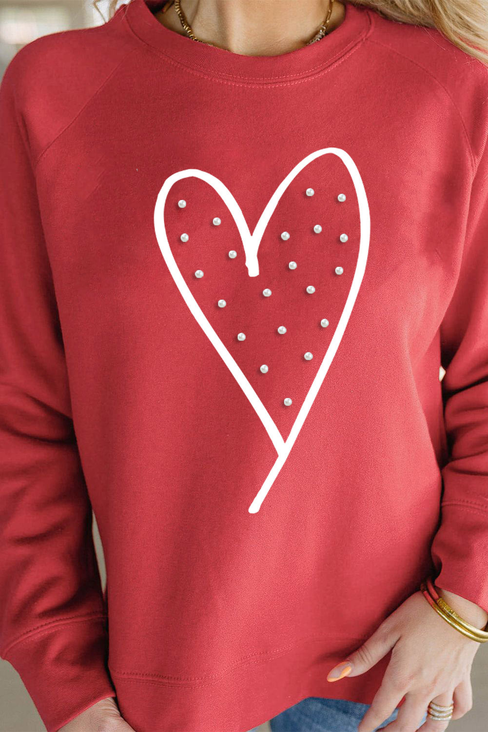 Red Valentine Heart Beaded Graphic Sweatshirt - LA Grand