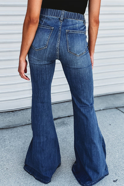 Blue Elastic High Waist Flare Jeans - LA Grand