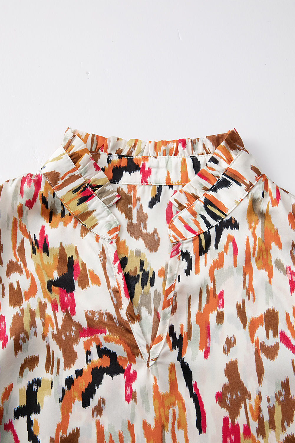 Multicolour Abstract Print 3/4 Puff Sleeve Ruffle Blouse - LA Grand