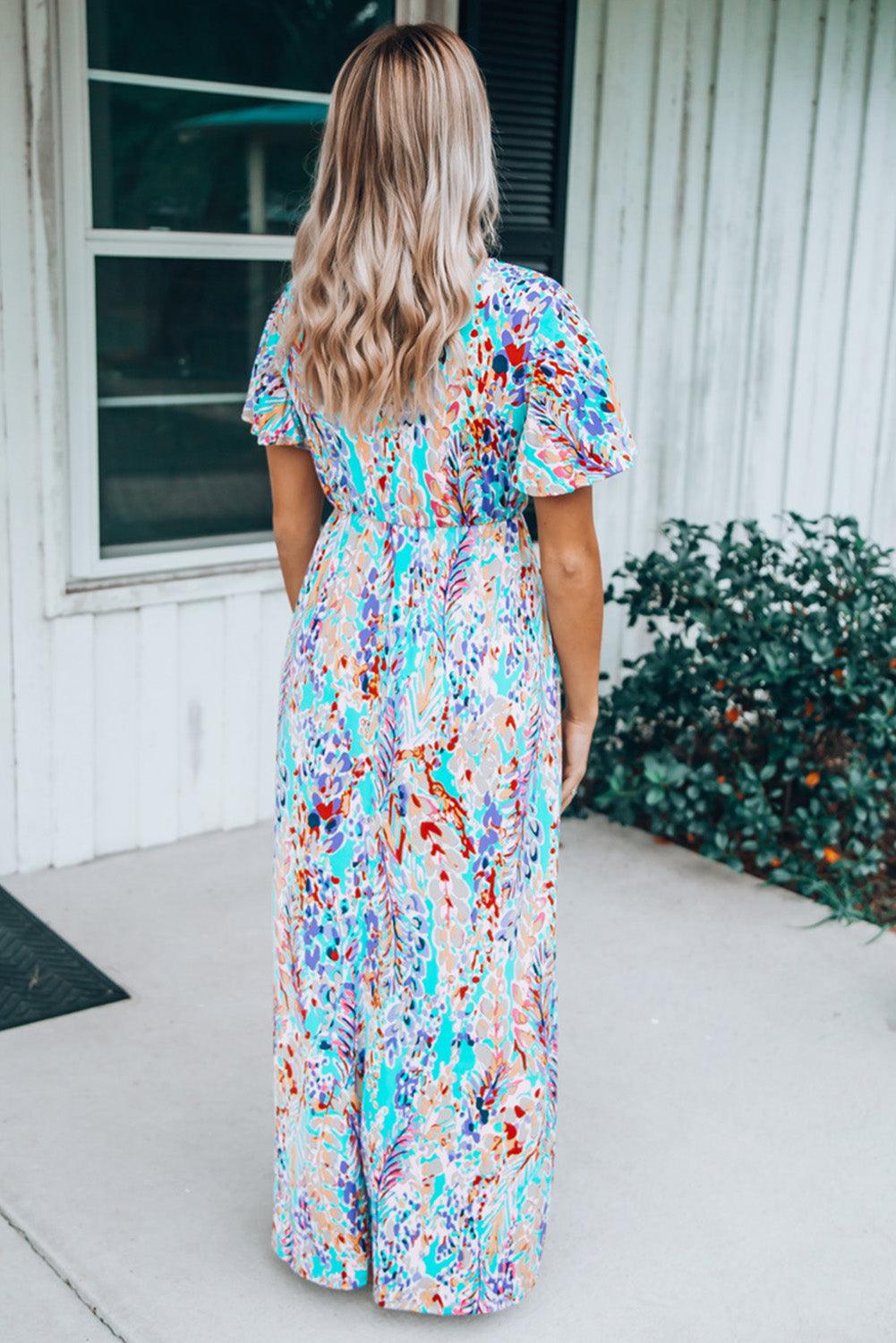 Green Wrap V Neck Floral Maxi Dress - LA Grand