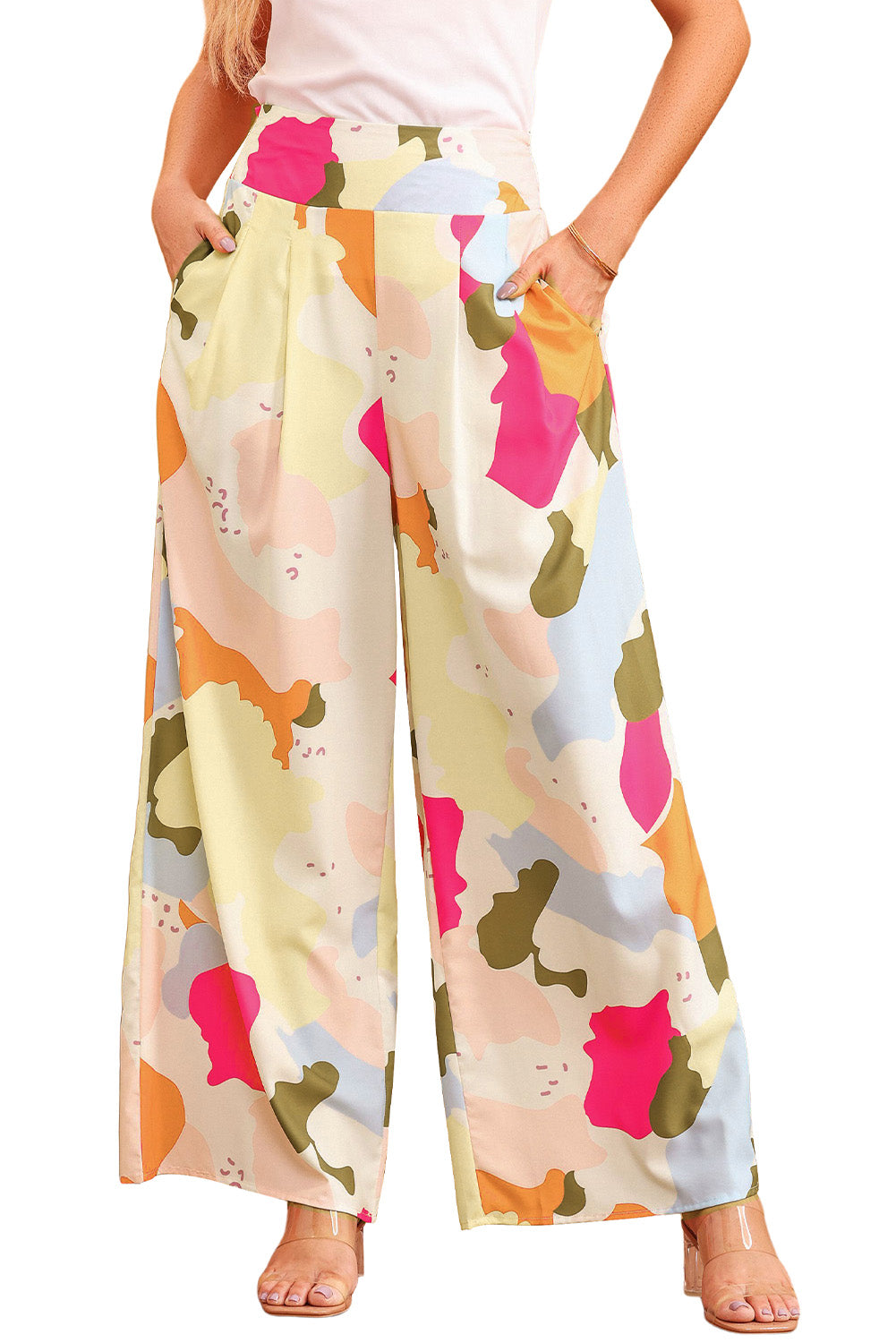 Multicolor Color Palette Print Flowy Wide Leg Pants - LA Grand