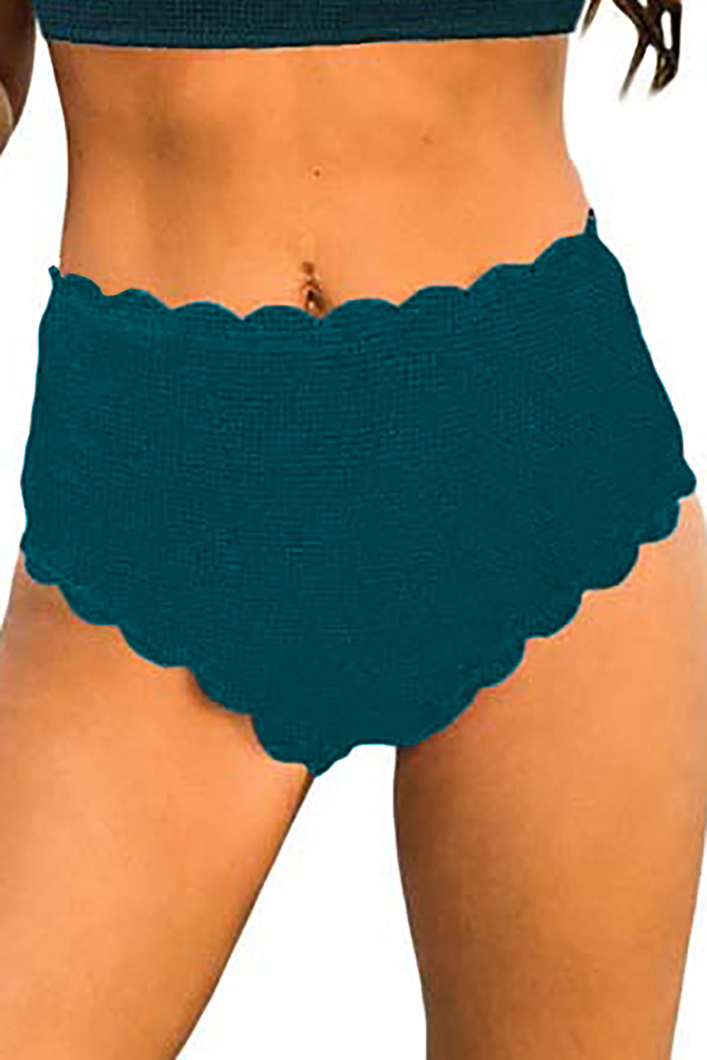 Green Scalloped Edge High Waist Bikini Panty - LA Grand