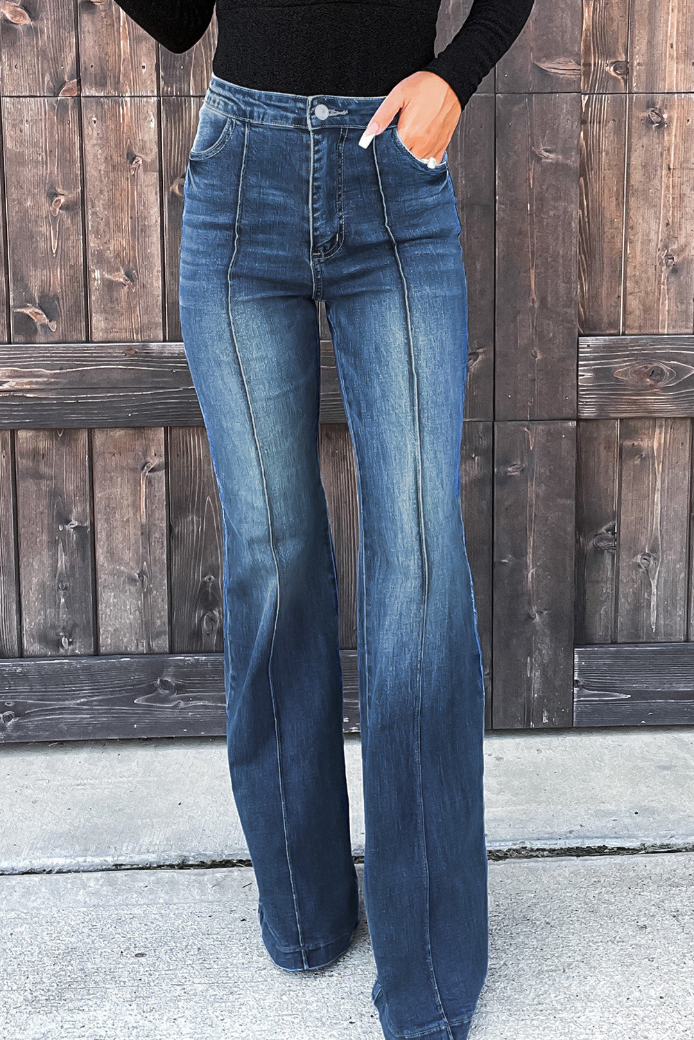 Blue Central Seam Stitching Wide Leg Jeans - LA Grand