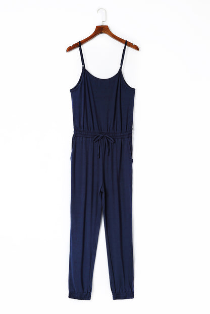 Blue Drawstring Waist Spaghetti Straps Jumpsuit - LA Grand