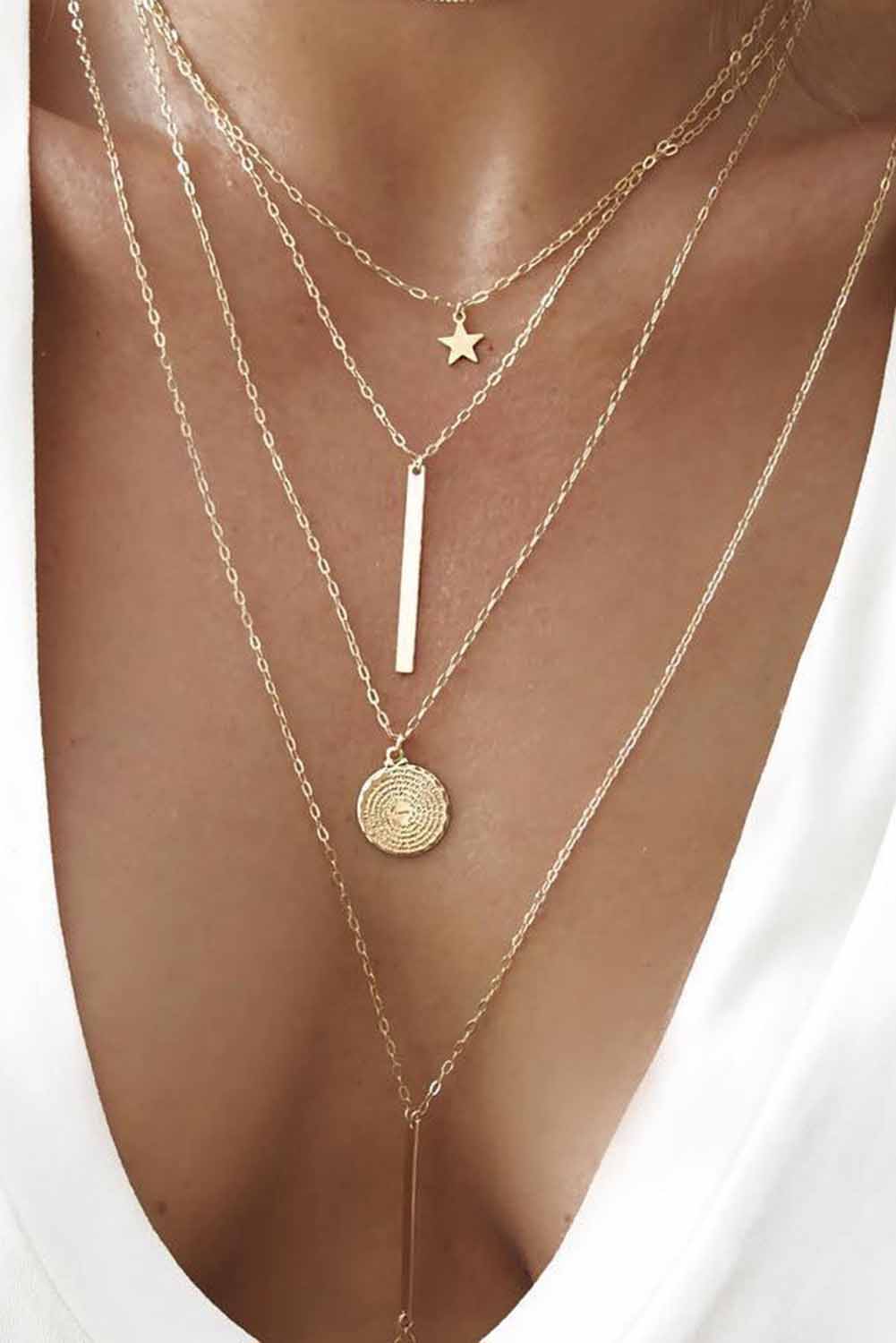 Gold Boho Multi-layered Star Pendant Necklace - LA Grand