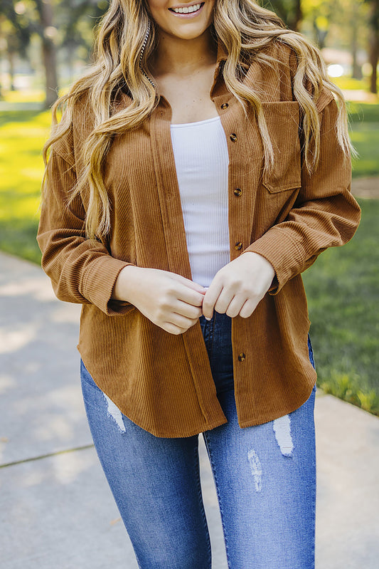 Brown Corduroy Button Pocket Shirt - LA Grand