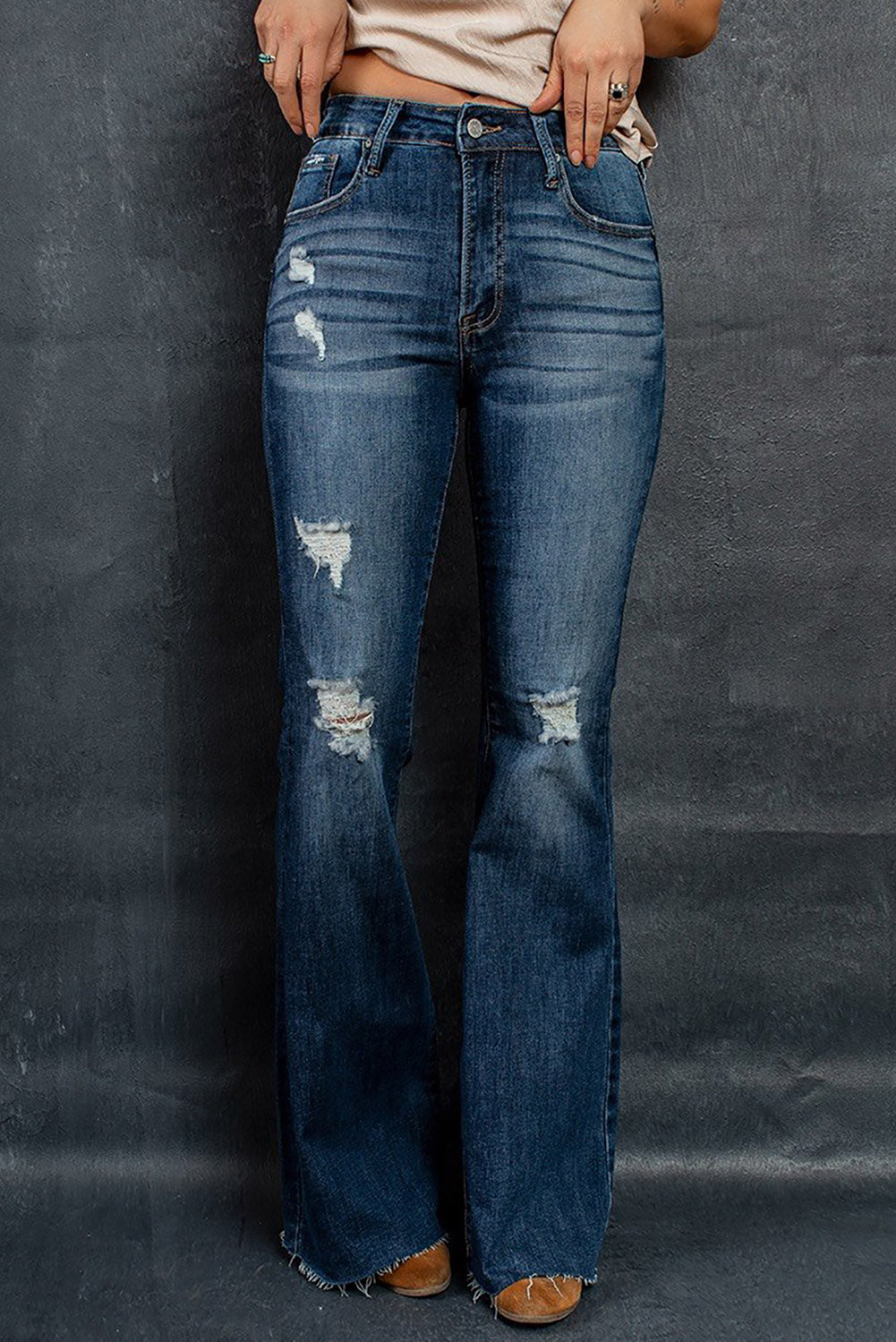 Dark Wash Mid Rise Flare Jeans - LA Grand