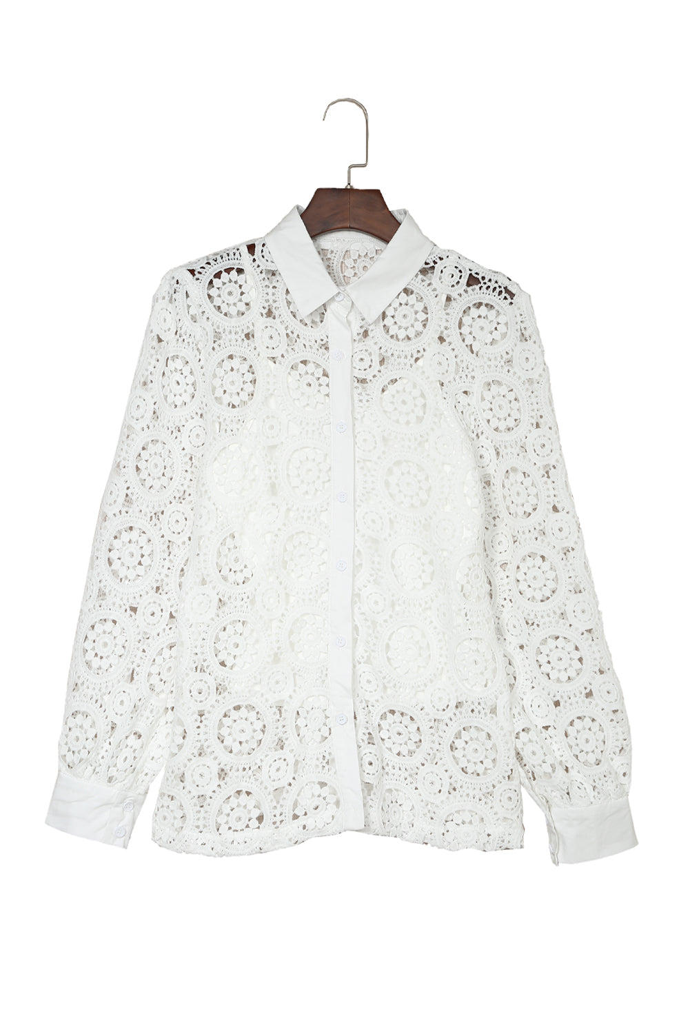 White Crochet Lace Hollow-out Turn-down Collar Shirt - LA Grand