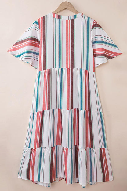 Chic Striped V-Neck Dress - LA Grand