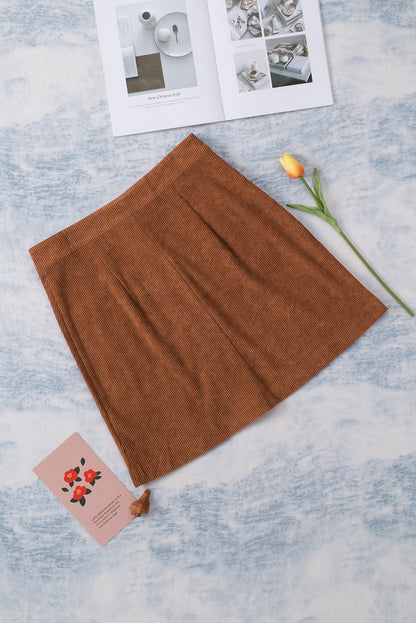 Brown Buttons Front Corduroy Mini Skirt - LA Grand