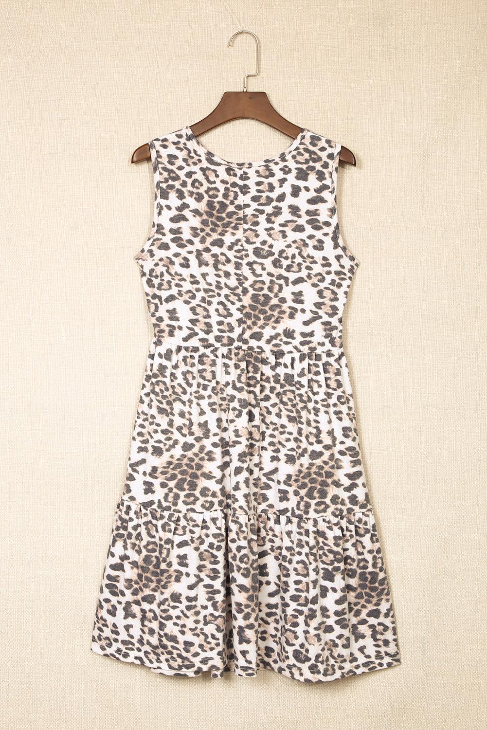 Leopard Print Layered Ruffled Sleeveless Mini Dress - LA Grand