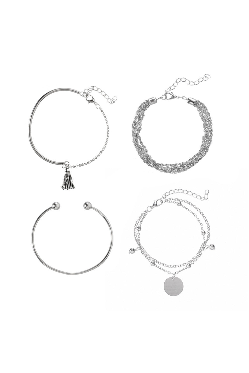 Multilayer Chain Disc Tassel Pendant Silvery Bracelet Set - LA Grand