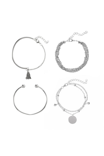 Multilayer Chain Disc Tassel Pendant Silvery Bracelet Set - LA Grand