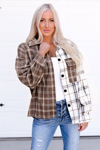 Brown Mixed Plaid Soft Oversized Shirt - LA Grand