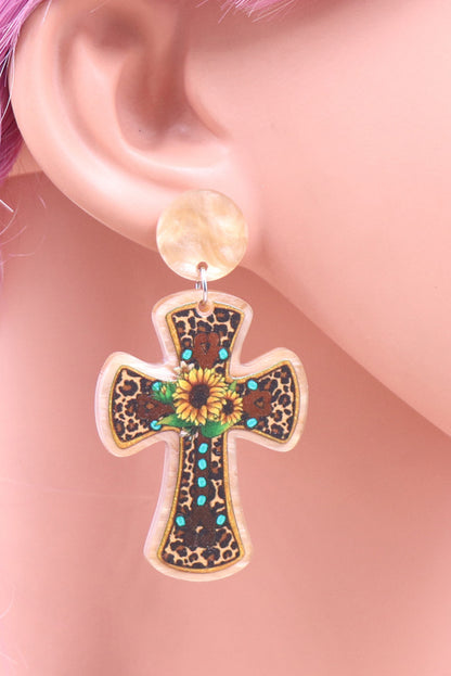 Multicolour Cross Sunflower Western Fashion Acrylic Earrings - LA Grand