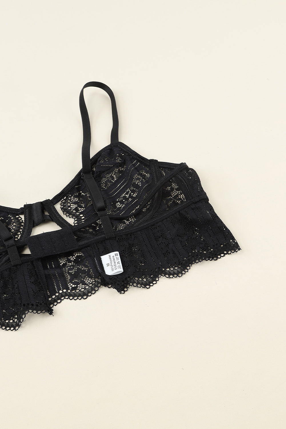 Black Spaghetti Strap Lace Bralette Set - LA Grand