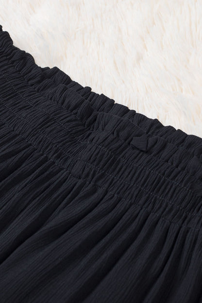 Black Smocked High Waist Shorts - LA Grand