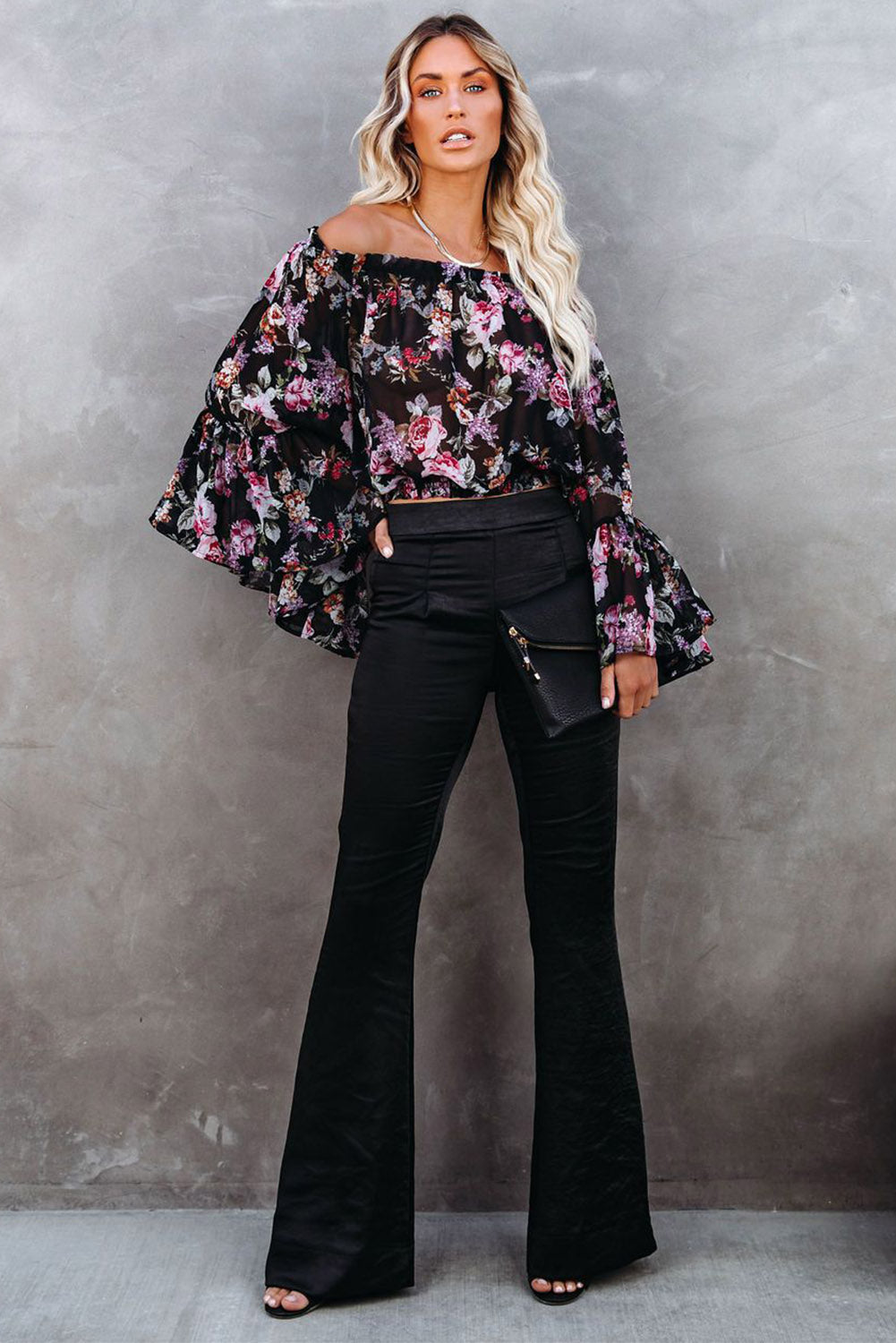 Black Satin Flare Tailored Pants - LA Grand