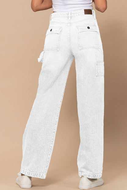 White High Waist Flap Pocket Wide-Leg Jeans - LA Grand