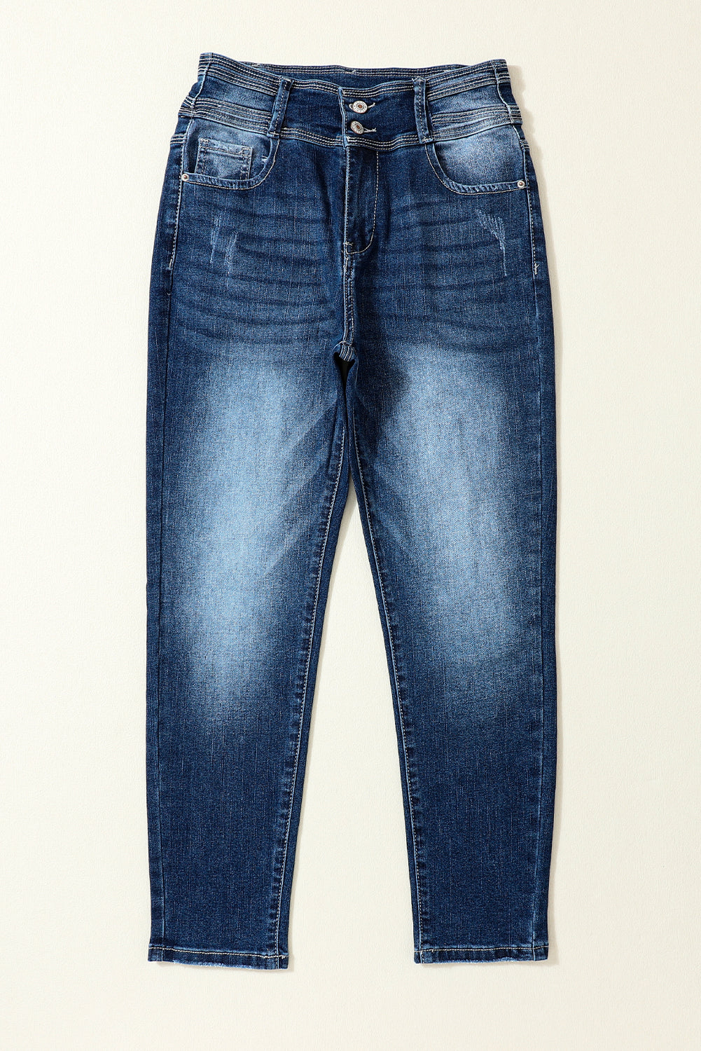 Blue Vintage Washed Two-button High Waist Skinny Jeans - LA Grand