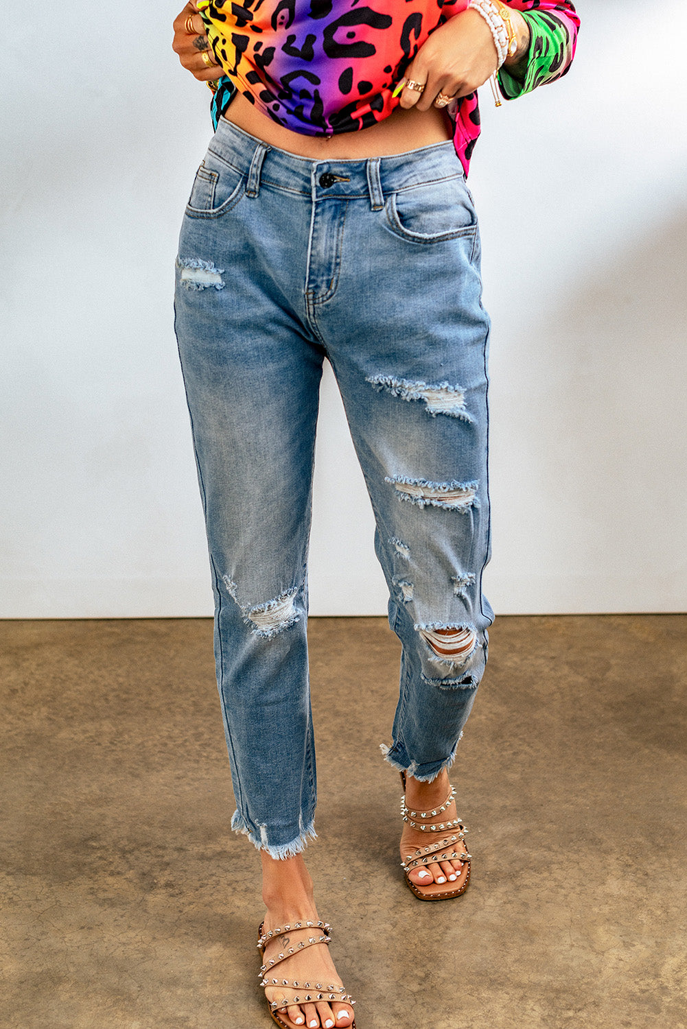 Light Blue Distressed Denim Pants - LA Grand