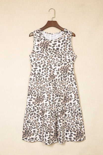 Leopard Print Layered Ruffled Sleeveless Mini Dress - LA Grand