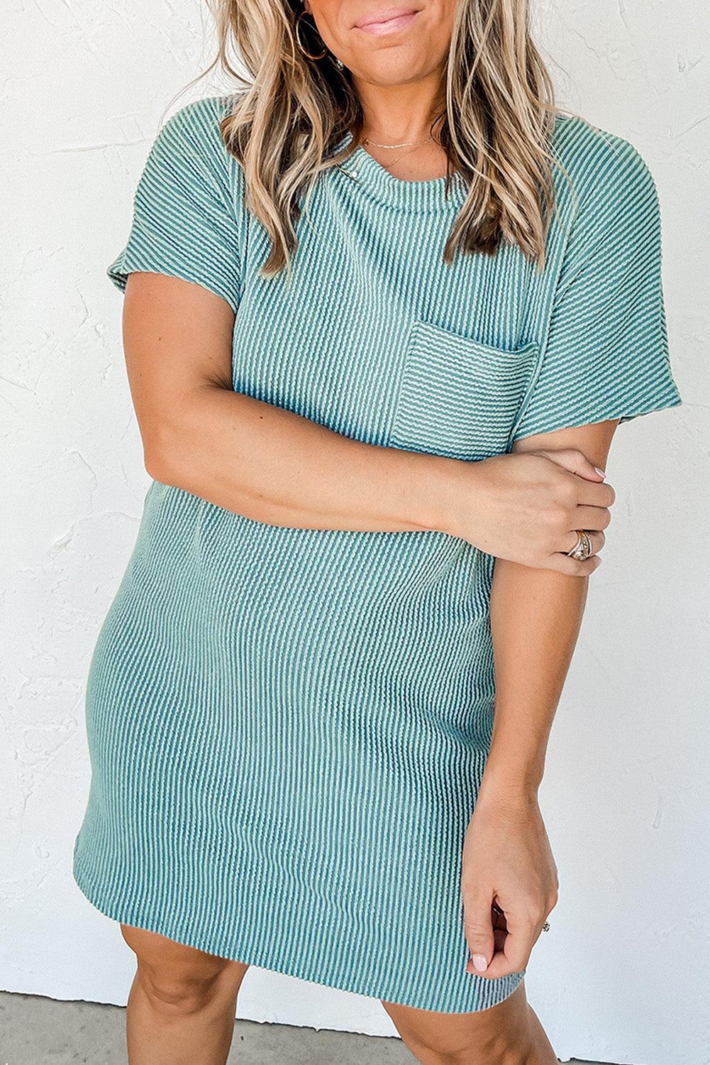 Azure Stripes Ribbed Knit Tee Dress - LA Grand