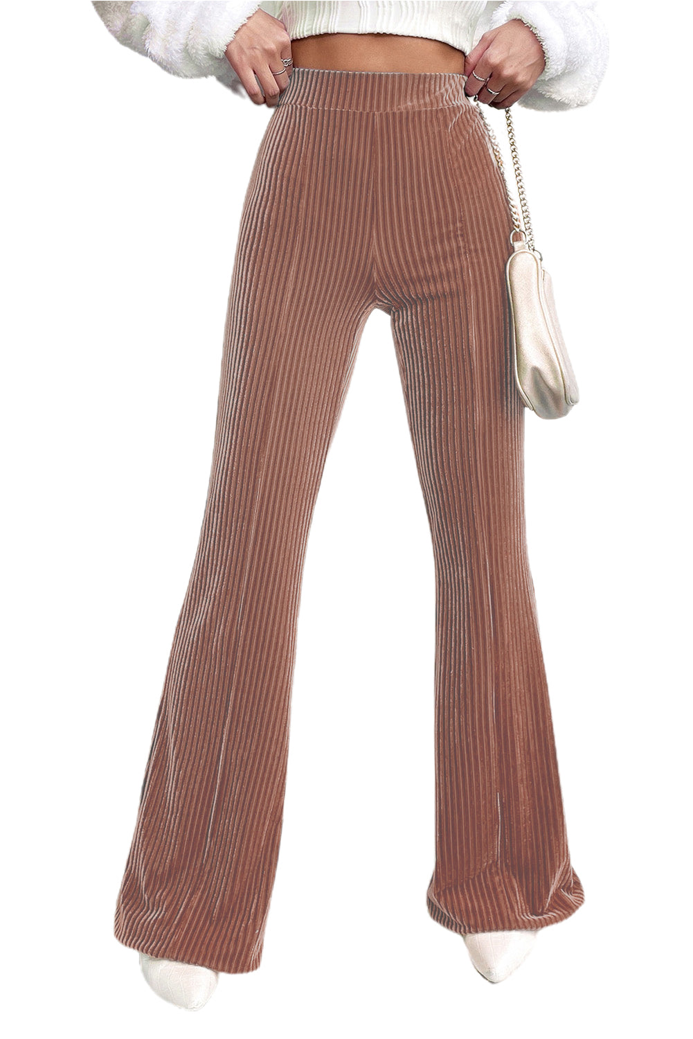 Chestnut Solid Color High Waist Flare Corduroy Pants - LA Grand